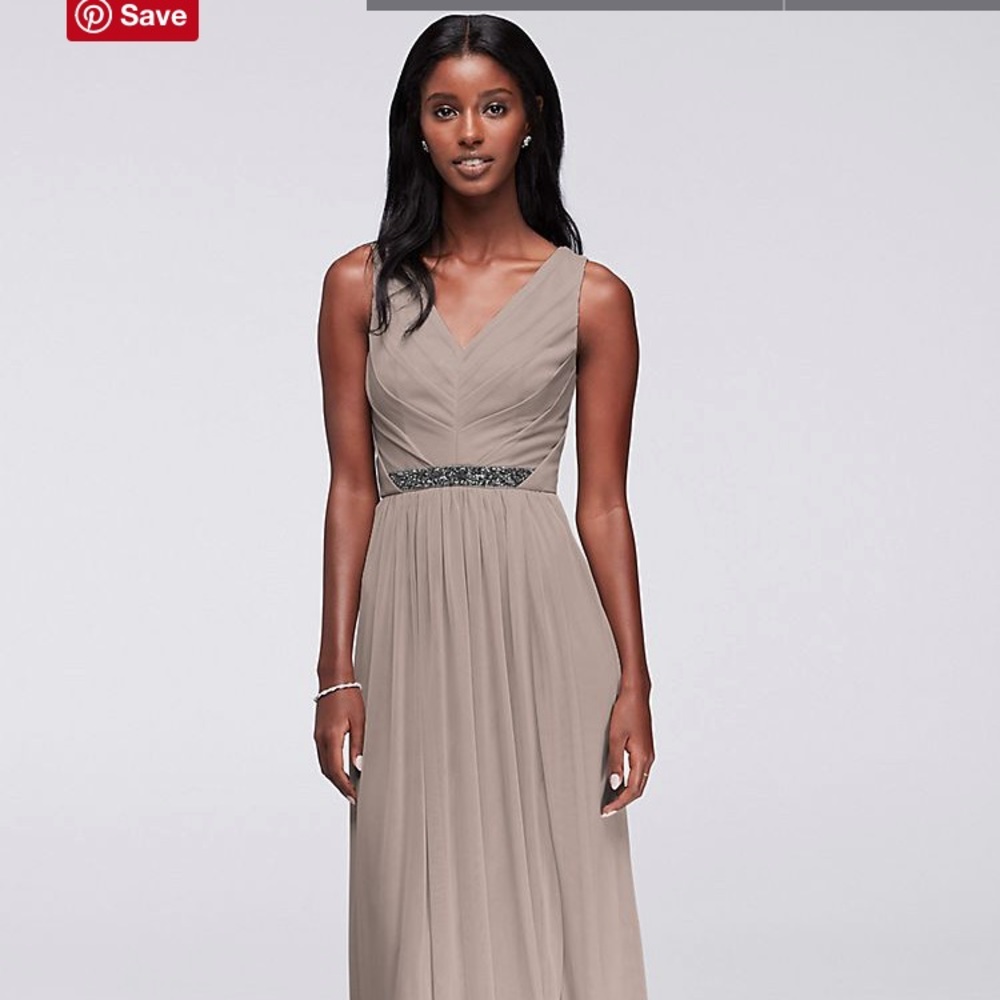 David’s Bridal Long Bridesmaid Dress in Biscotti
